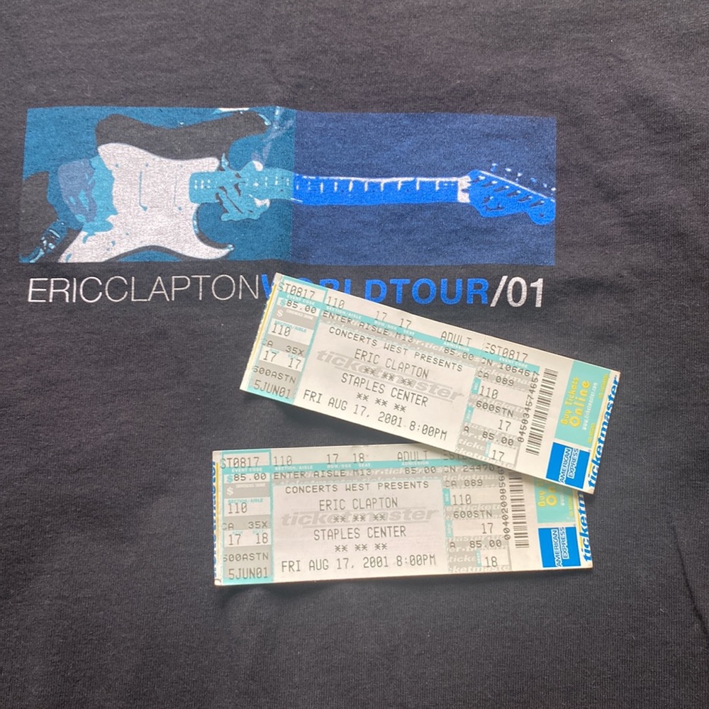COMBO! ERIC CLAPTON 2001 World Tour Shirt, Two Authentic Tickets, 2004 Tour Hat!